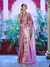 Banarasee Handloom Tissue Saree With Zari Weaving Floral Work & Lace Border-Light Pink