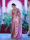 Banarasee Handloom Tissue Saree With Zari Weaving Floral Work & Lace Border-Light Pink