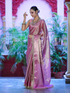 Banarasee Handloom Tissue Saree With Zari Weaving Floral Work & Lace Border-Light Pink