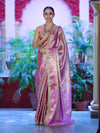 Banarasee Handloom Tissue Saree With Zari Weaving Floral Work & Lace Border-Light Pink
