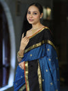 Banarasee Handloom Semi Silk Saree With Buti Design & Contrast Border-Blue & Black