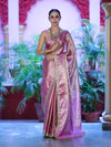 Banarasee Handloom Tissue Saree With Zari Weaving Floral Work & Lace Border-Light Pink