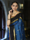 Banarasee Handloom Semi Silk Saree With Buti Design & Contrast Border-Blue & Black