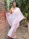 Handloom Mul Cotton Polka Dot Saree-White