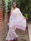 Handloom Mul Cotton Polka Dot Saree-White