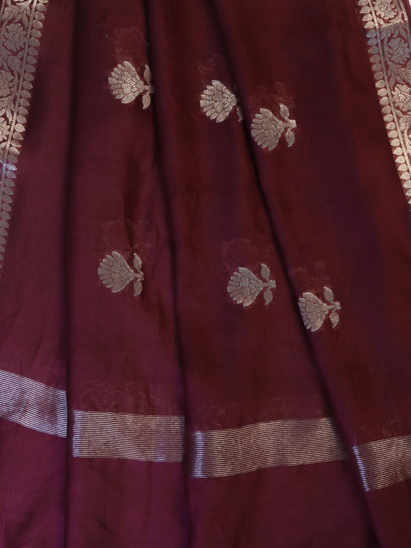 Banarasee Handloom Pure Silk Zari Buti Salwar Kameez Fabric With Dupatta-Onion Pink & Deep Brown