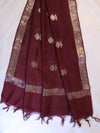 Banarasee Handloom Pure Silk Zari Buti Salwar Kameez Fabric With Dupatta-Onion Pink & Deep Brown