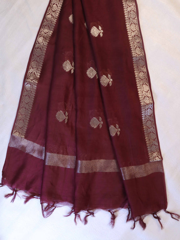 Banarasee Handloom Pure Silk Zari Buti Salwar Kameez Fabric With Dupatta-Onion Pink & Deep Brown