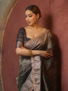 Banarasee Handwoven Plain Tissue Saree With Zari Border & Lace-Blue