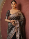 Banarasee Handwoven Plain Tissue Saree With Zari Border & Lace-Blue