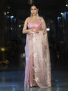 Banarasee Tissue Saree With Resham Embroidery Applique Work Pallu & Scallop Border-Light Pink