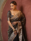 Banarasee Handwoven Plain Tissue Saree With Zari Border & Lace-Blue