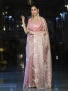 Banarasee Tissue Saree With Resham Embroidery Applique Work Pallu & Scallop Border-Light Pink
