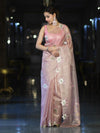 Banarasee Tissue Saree With Resham Embroidery Applique Work Pallu & Scallop Border-Light Pink