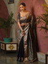 Banarasee Handwoven Plain Tissue Saree With Zari Border & Lace-Blue