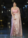 Banarasee Tissue Saree With Resham Embroidery Applique Work Pallu & Scallop Border-Light Pink