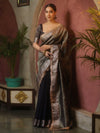 Banarasee Handwoven Plain Tissue Saree With Zari Border & Lace-Blue