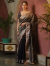 Banarasee Handwoven Plain Tissue Saree With Zari Border & Lace-Blue