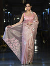 Banarasee Tissue Saree With Resham Embroidery Applique Work Pallu & Scallop Border-Light Pink