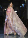 Banarasee Tissue Saree With Resham Embroidery Applique Work Pallu & Scallop Border-Light Pink