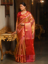 Banarasee Handwoven Tissue Saree With Zari Broad Broder-Pink & Red