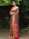 Banarasee Chiffon Floral Zari stripes & Border Saree-Brown & Red
