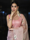 Banarasee Tissue Saree With Resham Embroidery Applique Work Pallu & Scallop Border-Light Pink