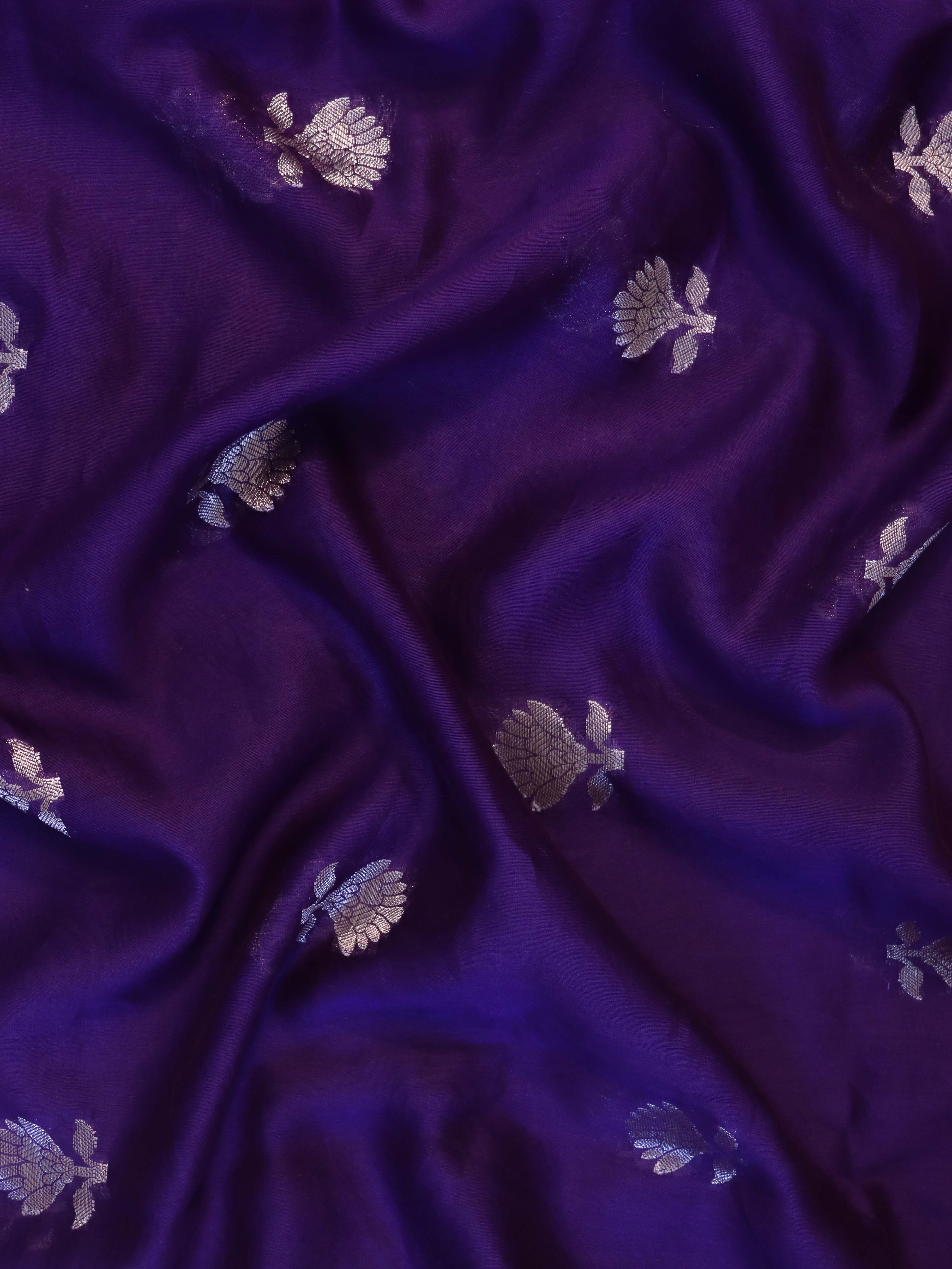 Banarasee Handloom Pure Silk Zari Buti Salwar Kameez Fabric With Dupatta-Beige & Violet