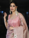 Banarasee Tissue Saree With Resham Embroidery Applique Work Pallu & Scallop Border-Light Pink