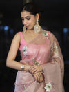 Banarasee Tissue Saree With Resham Embroidery Applique Work Pallu & Scallop Border-Light Pink