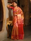 Banarasee Handwoven Tissue Saree With Zari Broad Broder-Pink & Red