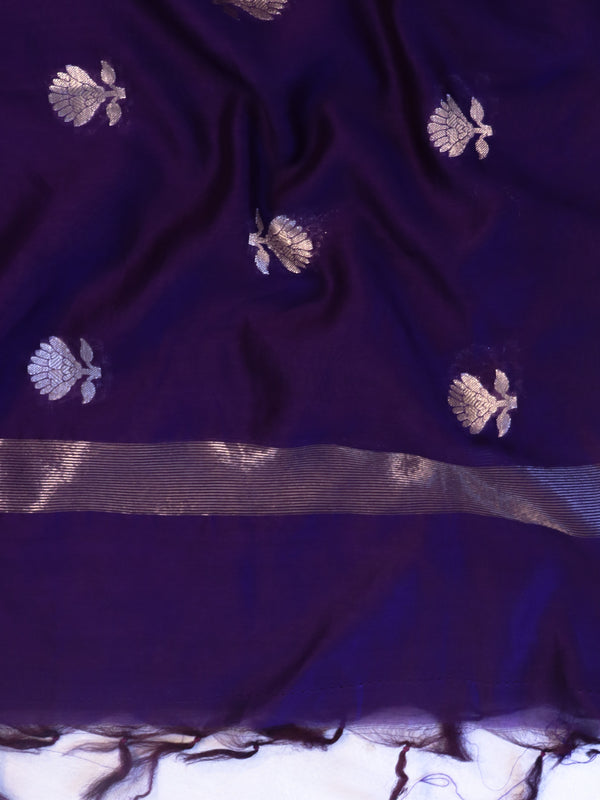 Banarasee Handloom Pure Silk Zari Buti Salwar Kameez Fabric With Dupatta-Beige & Violet