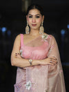 Banarasee Tissue Saree With Resham Embroidery Applique Work Pallu & Scallop Border-Light Pink