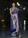 Banarasee Handloom Mashru Silk Saree With Heavy Zari Jaal & Lace Border-Blue
