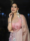Banarasee Tissue Saree With Resham Embroidery Applique Work Pallu & Scallop Border-Light Pink