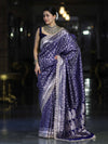 Banarasee Handloom Mashru Silk Saree With Heavy Zari Jaal & Lace Border-Blue