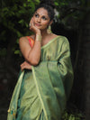 Banarasee Handloom Pure Linen By Tissue Metallic Shine Saree-Green