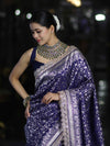 Banarasee Handloom Mashru Silk Saree With Heavy Zari Jaal & Lace Border-Blue