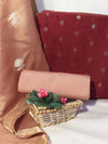 Banarasee Handloom Pure Silk Zari Buti Salwar Kameez Fabric With Dupatta-Maroon & Peach