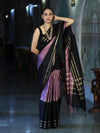 Banarasee Handloom Dual Color Semi Silk Saree With Buti Design & Striped Border-Black & Lavender