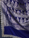 Banarasee Handloom Mashru Silk Saree With Heavy Zari Jaal & Lace Border-Blue