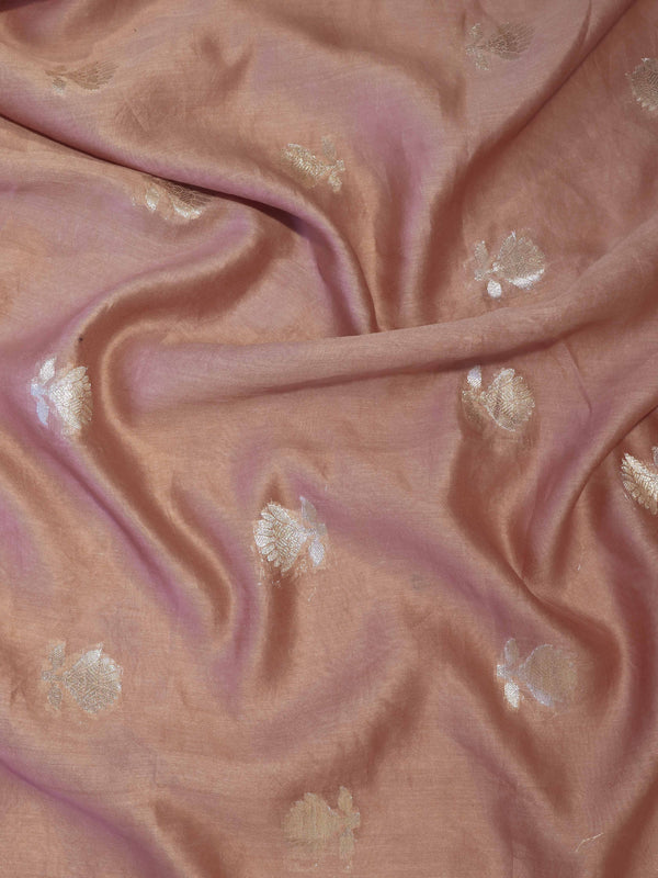 Banarasee Handloom Pure Silk Zari Buti Salwar Kameez Fabric With Dupatta-Maroon & Peach