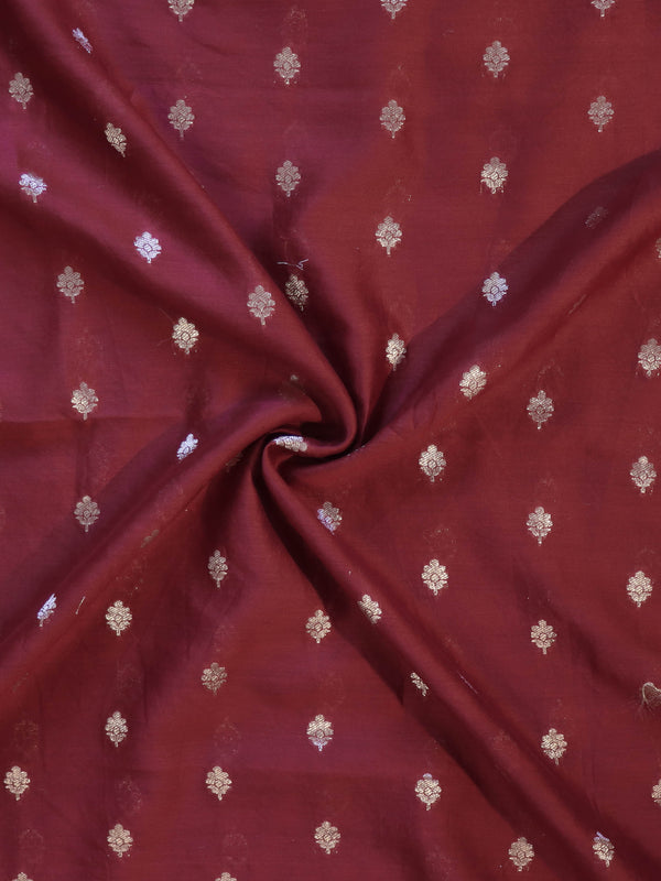 Banarasee Handloom Pure Silk Zari Buti Salwar Kameez Fabric With Dupatta-Maroon & Peach