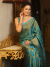 Banarasee Georgette Saree With Antiue Zari Jaal Design & Border-Blue