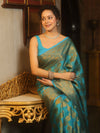 Banarasee Georgette Saree With Antiue Zari Jaal Design & Border-Blue