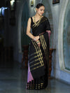 Banarasee Handloom Dual Color Semi Silk Saree With Buti Design & Striped Border-Black & Lavender