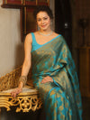 Banarasee Georgette Saree With Antiue Zari Jaal Design & Border-Blue