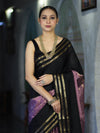 Banarasee Handloom Dual Color Semi Silk Saree With Buti Design & Striped Border-Black & Lavender