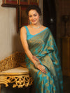 Banarasee Georgette Saree With Antiue Zari Jaal Design & Border-Blue