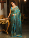Banarasee Georgette Saree With Antiue Zari Jaal Design & Border-Blue